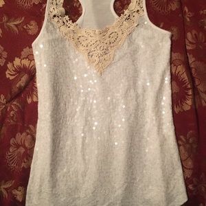 White tank with lace and embellishments
